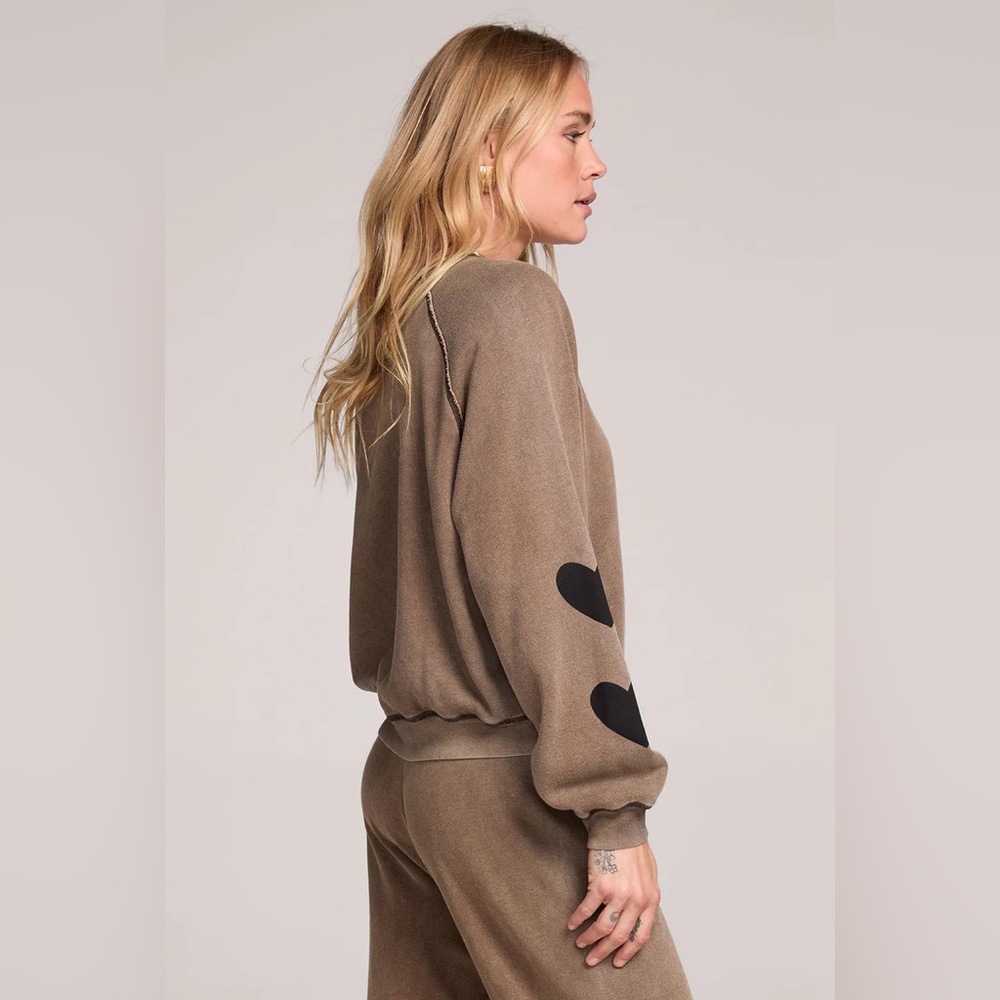 Saltwater Luxe Lounge Set Brown Heart Kevvy Sweatshirt and Elara Pants S / M - Picture 3 of 13